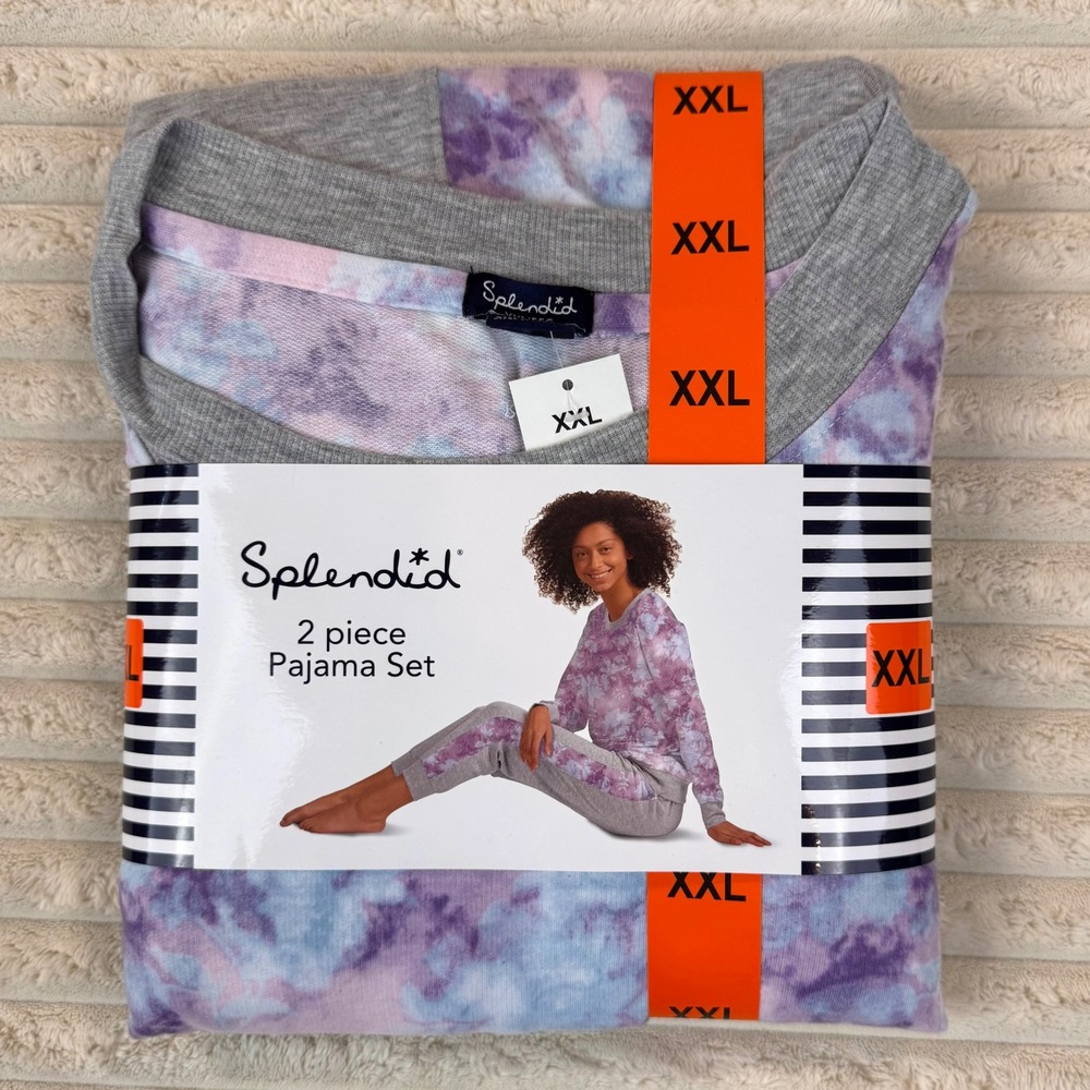 NWT Splendid XXL 2 Piece Pajama Set Lounge Sleepwear‎ Purple Gray Tie Dye